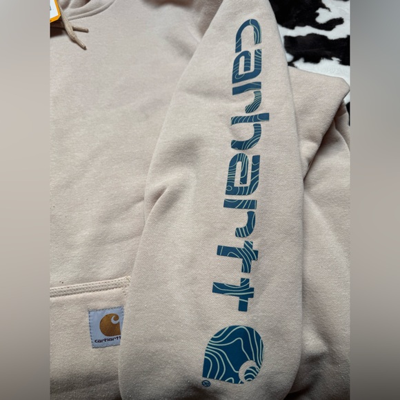 Carhartt Men's Tan Hoodie with Blue Logo - Picture 3 of 3